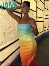 Lunivop Women Luxury Sexy Strapless Backless Mesh Sequins Gradient Bodycon Gowns Dress Elegant